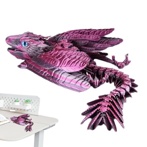 Drache bedruckt, flexibel, Drache bedruckt, beweglicher Drache mit mehreren Gelenken, mit Details aus Federn, Spielzeug für Drachen, einzigartige bewegliche Sammlerfigur von Povanjer