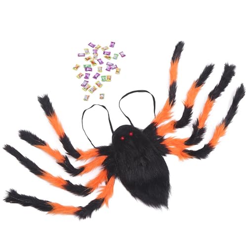Povanjer Halloween Riesenspinnen-Rucksack Bunte Spinne Süßigkeitentasche Horror Plüsch Spinnendekoration Kostümzubehör Für Erwachsene Kinder von Povanjer