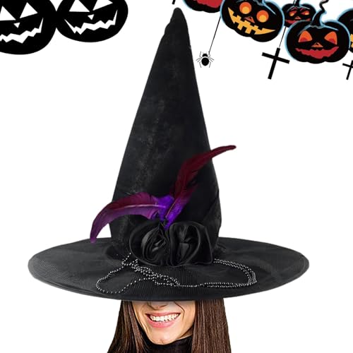 Hexenhut, schwarzer Hexenhut, Halloween-Kostümhut mit schwarzem | Halloween-Hexenkostüm-Zubehör für Cosplay von Povanjer