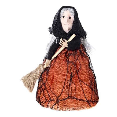 Horror Besen Puppe Halloween Dekoration,Hexe auf Besen Halloween Puppe - Hexenpuppe mit Besen | Handgefertigte Halloween-Dekorations-Requisiten, Halloween-Puppe für Familie, Freunde, Kollegen von Povanjer