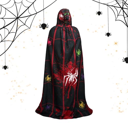 Langer Halloween-Umhang, Halloween-Kostüm-Umhang | Kapuzenumhang in voller Länge mit gruseligem Druck | Kapuzenkleid für Maskerade, Cosplay-Umhang für Frauen und Männer von Povanjer