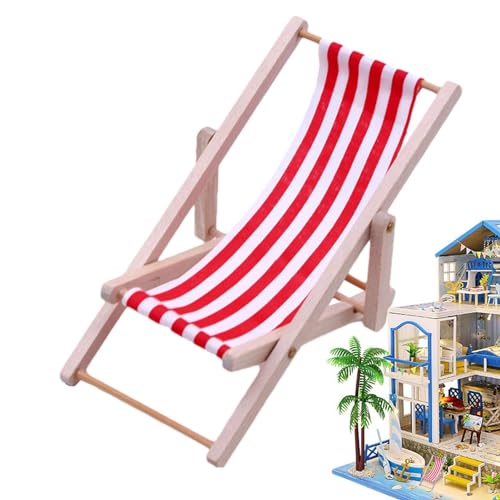 Miniatur-Liegestuhl, Strandstuhl | Feengartendekoration, faltbar – Liegestuhl-Modell, Bürodekoration, Stuhlspielzeug für den Innen- und Außenbereich von Povanjer