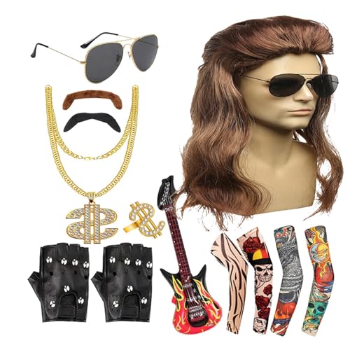Povanjer 1980er Jahre Outfits für Herren, Rock Kostüm, Wiederverwendbare 80er Jahre Rock-Kostüme Rockstar Zubehör | 80er Jahre Mottopartys Outfits 80er Jahre Kostüme für von Povanjer