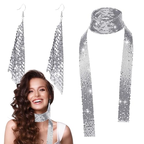 Povanjer Disco-Kostüm-Zubehör, glitzernder Schal und Pailletten-Quaste, Lange Hängeohrringe – 70er-Jahre Accessoires für Frauen, Outfit für Festival Povanjer Disco-Kostüm-Zubehör, glitzernder Schal und Pailletten-Quaste, Lange Hängeohrringe – 70er-Jahre Accessoires für Frauen, Outfit für Festival von Povanjer