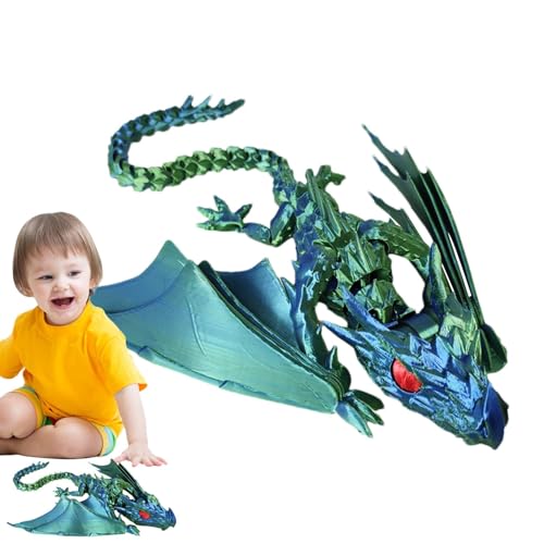 Povanjer Flexibler Gelenkdrache, Gelenkdrache bedruckt in | Drachen-Spielzeug bedruckt in | Sammlerspielzeug Crystal Dragon Fidget, mythische Teile, Drache bedruckt mit Flügeln, Segmenten von Povanjer