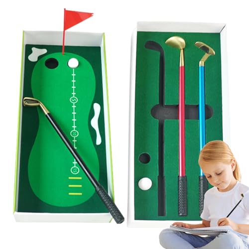 Povanjer Golfstifte, Golfstifte-Set | Kleiner Bürogolf, kleines Golf-Set mit Putting Green, Flagge, 3 Golfschlägerstiften und 2 Bällen für Herren, von Povanjer