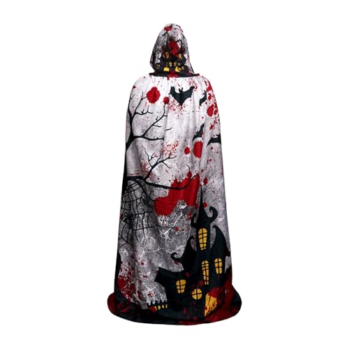 Povanjer Halloween-Kostüm-Umhang, Halloween-Umhang für Erwachsene, langer Kapuzenumhang mit gruseligem Druck | Kapuzenkleid für Maskerade, Cosplay-Umhang für Frauen und Männer, von Povanjer