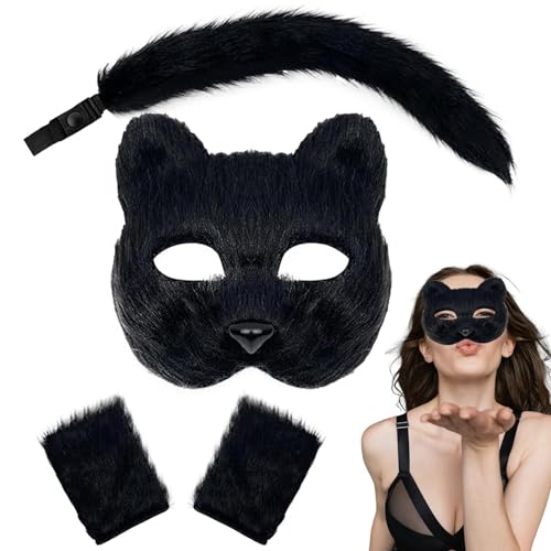 Katzenschwanz, Katzenausrüstung | Set mit Handschuhen, Wolfsschwanz und Pfote, Schwanz und Pfote, Cosplay-Kostüm-Zubehör für Halloween, Rollenspielparty Katzenschwanz, Katzenausrüstung | Set mit Handschuhen, Wolfsschwanz und Pfote, Schwanz und Pfote, Cosplay-Kostüm-Zubehör für Halloween, Rollenspielparty von Povanjer