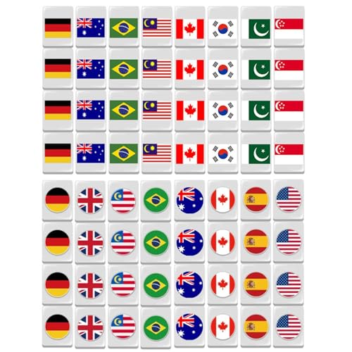 Povanjer Mahjong Nationalflagge, Set mit Mahjong-Flagge | 64 Fliesenspiele für Erwachsene und Spielfliesen für Zuhause, Mahjong-Spielset mit Flaggenmotiv, von Povanjer