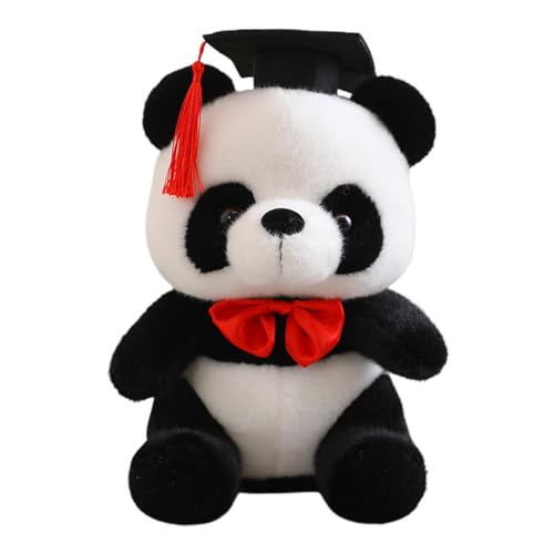 Povanjer Panda aus Plüsch mit Abschlusshut, Abschluss-Panda oder Panda zum Schulabschluss von Tieren, 10 Zoll (25,4 cm), schwarzer Hut aus weichem Plüsch, für Schulabschluss von Povanjer