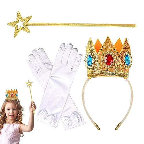 Povanjer Prinzessinnen-Kostüm, Kronenkostüm, Prinzessinnen Cosplay, Krone, Zauberstab, Handschuhe | Prinzessinnen-Kostüm für Mädchen, Kostüm-Zubehör, Cosplay-Set von Povanjer