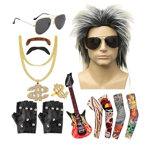 Povanjer Rock Kostüm, 80er Jahre Rocker Kostümset, Wiederverwendbare Rockstar Accessoires 80er Jahre Rockkostüme - 80er Jahre Outfits für Männer, Komplette Kostüme der Jahre Povanjer Rock Kostüm, 80er Jahre Rocker Kostümset, Wiederverwendbare Rockstar Accessoires 80er Jahre Rockkostüme - 80er Jahre Outfits für Männer, Komplette Kostüme der Jahre von Povanjer