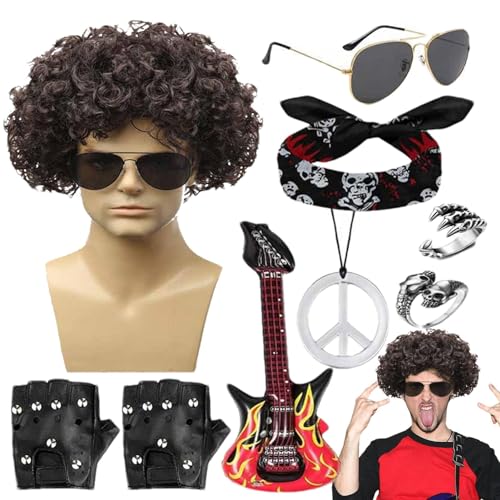 Povanjer Rock-Kostüm, Rockstar-Kostüm – Rock-Abendoutfit zum Thema der 80er Jahre für Männer | Punk Male Outfit Curly Rock Wig und mehr für die Maskerade-Party Povanjer Rock-Kostüm, Rockstar-Kostüm – Rock-Abendoutfit zum Thema der 80er Jahre für Männer | Punk Male Outfit Curly Rock Wig und mehr für die Maskerade-Party von Povanjer