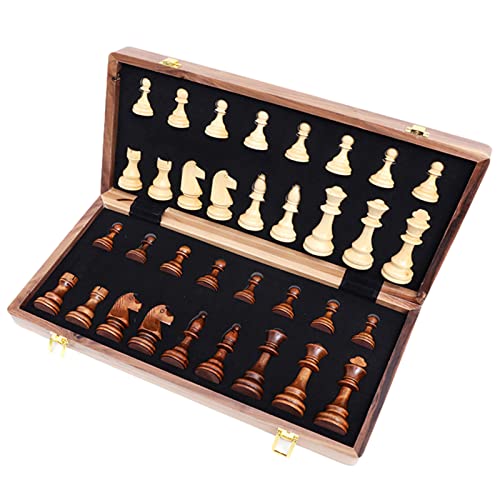 Povanjer Schachbrett-Set | Schachspiel aus Holz mit handgefertigtem Schachstück und Aufbewahrungsplätzen – interaktives Schachbrett Eltern-Kind, für Erwachsene und Anfänger von Povanjer