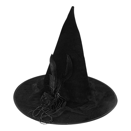 Schwarzer Hexenhut, Halloween-Hexenhut mit schwarzem , Halloween-Hexenkostüm-Zubehör für Cosplay von Povanjer