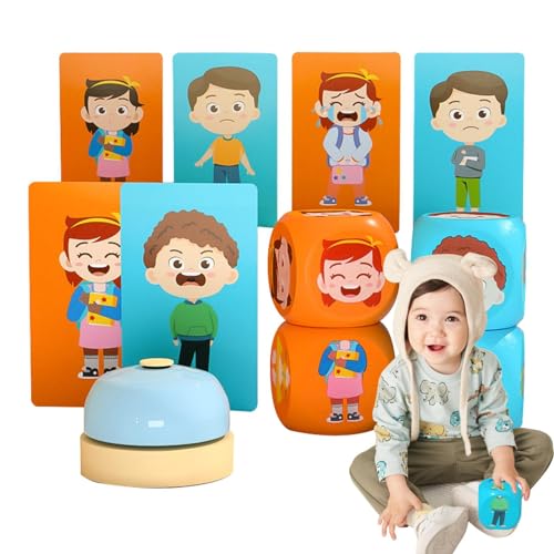 Puzzle mit verschiedenen Ausdrücken aus Holz, Würfel zum Verändern des Gesichts – Lernspiele, pädagogische Wechselwürfel, langlebig, entzückend und interaktiv für Kinder ab 3 Jahren und von Povanjer