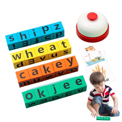 Rechtschreibspiel aus Holzblöcken, Rechtschreibblock-Spielzeug, Lernspiel mit verschiedenen Buchstaben für | Alphabet-Puzzleblöcke, Lernspielzeug für Zuhause und Kindergarten von Povanjer