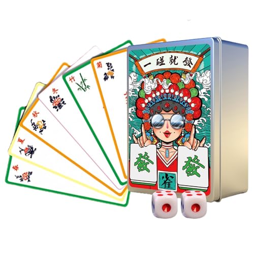Reise-Mahjong-Sets, tragbares Mahjong-Set | 146 Stück/Set Mahjong-Spielkarten - American Majhong Games, tragbare, verdickte Karten für Pokerspiel, Festival, Picknick, Party, Heimunterhaltung von Povanjer
