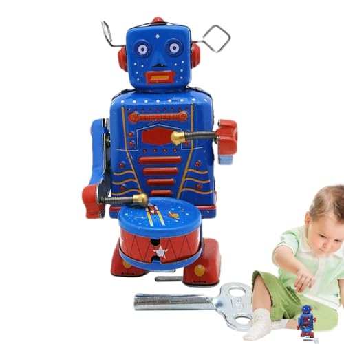 Roboter, Roboterspielzeug aus Metall, Vintage, Aufziehspielzeug mit Robotertrommel | Antikes Uhrwerk, tragbar, Spielzeug Roboter zum Sammeln für Tisch, Schlafzimmerdekoration Roboter, Roboterspielzeug aus Metall, Vintage, Aufziehspielzeug mit Robotertrommel | Antikes Uhrwerk, tragbar, Spielzeug Roboter zum Sammeln für Tisch, Schlafzimmerdekoration von Povanjer
