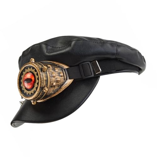 Steampunk Piratenhut Steampunk Hut mit Brille - PU Leder Steampunk Barett Gothic Diablo mit Brille für Partys, Maskeraden, Veranstaltungen in Box von Povanjer