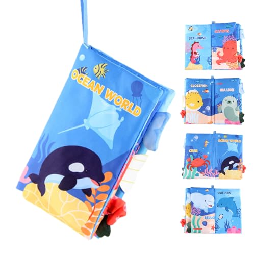 Stoffbuch mit Tierschwanz, weiches Buch mit Tierschwänzen und Quietschgeräuschen, Spielzeug für die frühe Erziehung, Aktivitätsbücher, Kinderwagenspielzeug für und Mädchen von 0 bis 12 von Povanjer
