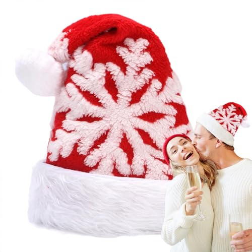 Weihnachtsmütze aus Plüsch, rote Weihnachtsmannmütze, Unisex, Erwachsene, Plüsch, Weihnachtsmütze, Weihnachtsmütze, weich, mit Schneeflocke, für Damen, Erwachsene, Rot Weihnachtsmütze aus Plüsch, rote Weihnachtsmannmütze, Unisex, Erwachsene, Plüsch, Weihnachtsmütze, Weihnachtsmütze, weich, mit Schneeflocke, für Damen, Erwachsene, Rot von Povanjer