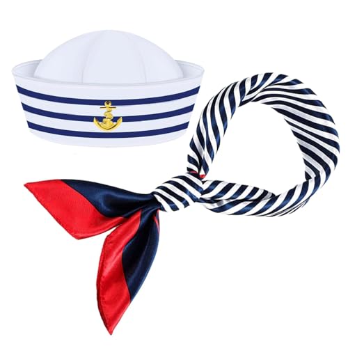 Yachtkapitänshut, Kapitänshut für Herren | Marine-Marine-Zubehör Kostüm | Matrosenkostüm, Marine-Style-Captain-Kostüm, Marine-Style, lustiges Marine-Outfit von Povanjer