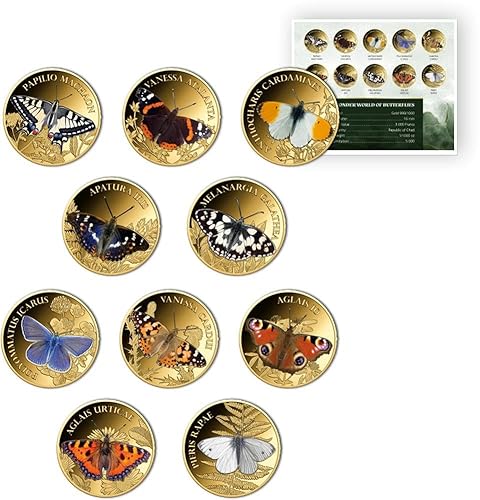 Butterflies Wonder World Set 10 Gold Münzen 3000 Francs Chad 2024 von Power Coin