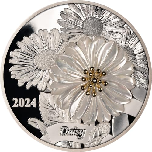 Daisy Flower 3D Mother of Pearl Perlmutt 2 Oz Silber Münze 5$ Solomon Islands 2024 von Power Coin