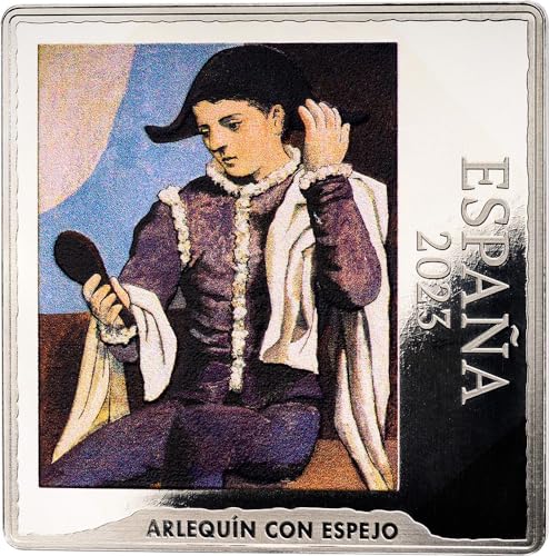 Harlequin with A Mirror Picasso 50 Jahrstag Silber Münze 50€ Euro Spain 2023 von Power Coin