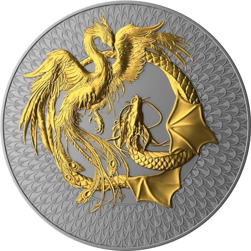 Phoenix and Dragon Ruthenium Dark Gilded 2 Oz Silber Münze 5$ Niue 2024 von Power Coin