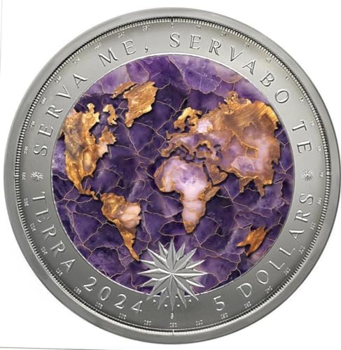Power Coin Amethyst Mystic Earth Terra 1 Oz Silber Münze 5$ Tokelau 2024 von Power Coin