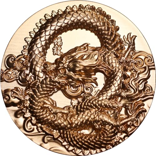 Power Coin Coiled Dragon Gold Gilded 5 Oz Silber Münze 18888 Francs Chad 2024 von Power Coin