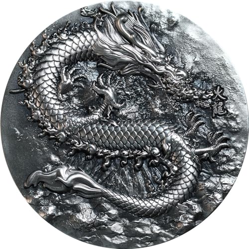 Power Coin Dragon Fire Antique Finish 5 Oz Silber Münze 18888 Francs Chad 2024 von Power Coin