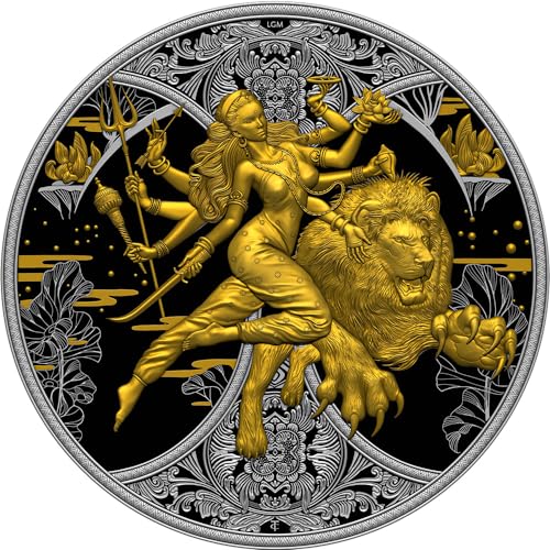 Power Coin Durga Hindu Religion Dark Gilded 1 Oz Silber Münze 2000 Francs Cameroon 2024 von Power Coin