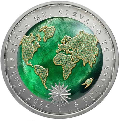 Power Coin Emerald Precious Earth Terra 1 Oz Silber Münze 5$ Tokelau 2024 von Power Coin