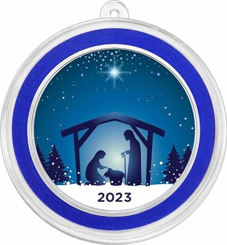 Power Coin Jesus In Manger Blue Christmas Ornaments 1 Oz Silber Medaille 2023 von Power Coin
