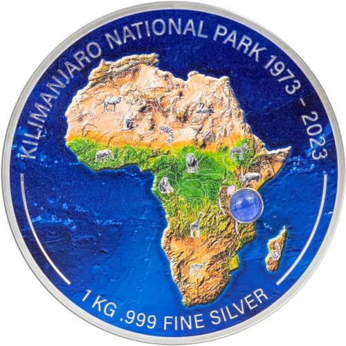 Power Coin Kilimanjaro National Park 50 Jahrstag 1 Kg Kilo Silber Münze 1000 Francs Djibouti 2023 von Power Coin