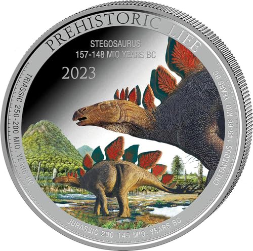Power Coin Stegosaurus Prehistoric Life Coloured 1 Oz Silber Münze 20 Francs Congo 2023 von Power Coin