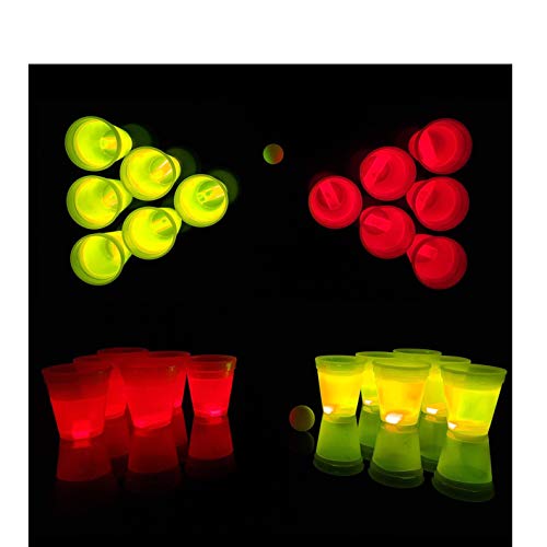 Power Lightz Beer Pong Set - 14-teilig mit Zwei Ping Pong Bällen und zwölf Glow-in-The-Dark/Knicklicht-Bechern/Cups in rot und gelb Leuchtend - tolles Party-Gadget für Silvester oder Geburtstag von Power Lightz