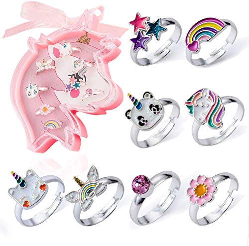 powerking Mädchen Ringe, verstellbare Einhorn Kinder Schmuck Ringe Set und Party Play Dress Up Ringe-Kleine Mädchen Weihnachten Geburtstagsgeschenk von powerking