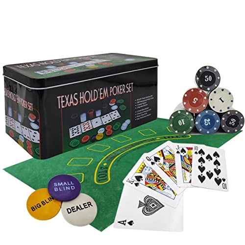 PowerKing Pokerset für Texas Holdem, Blackjack 200 Chips Pokerset mit Tischdecke Spiel für Familie Freunde Party (Poker Set) von PowerKing