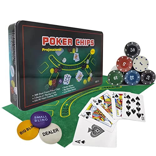 powerking Pokerset für Texas Holdem, Blackjack 300 Chips Pokerset mit Tischdecke Spiel für Familie Freunde Party von powerking