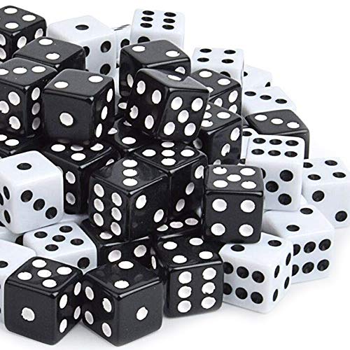 PowerKing Würfelset, 100 STÜCKE schwarz Bulk Game Dices für Tensies Dice Game, Brettspiel, Math Game Party Favor, 16mm 6-Sided Round Corner (schwarz) von PowerKing