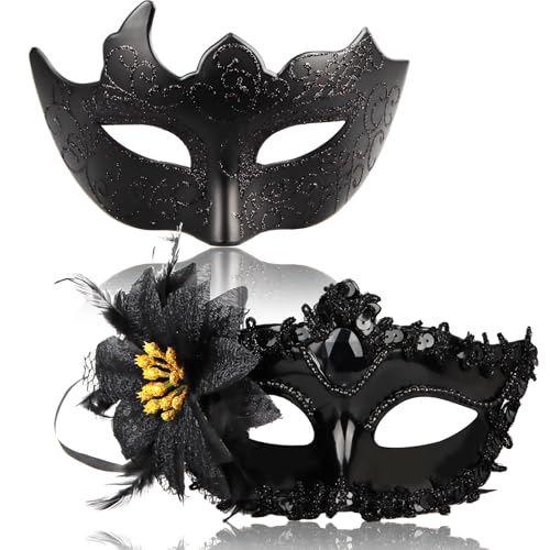 2 Stück Maskenball Maske Schwarz, Venezianische Maske Damen Herren, Masquerade Maske Venezianisch, Schwarze Masken Kostüm für Karneval Fasching Cosplay Party 2 Stück Maskenball Maske Schwarz, Venezianische Maske Damen Herren, Masquerade Maske Venezianisch, Schwarze Masken Kostüm für Karneval Fasching Cosplay Party von Powmag