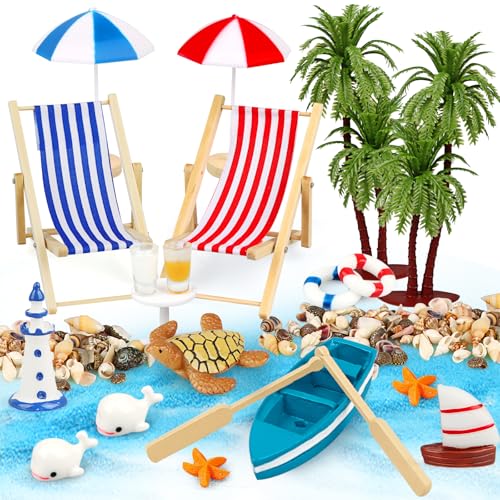 27 Stück Strand-Mikrolandschaft, Mini-Stranddekorationen Miniatur Deko, Strand Zubehör, Sommer Strand Spielzeug, für DIY, Garten, Urlaub Geschenk, Puppenhaus Dekoration (Strandkorb) von Powmag