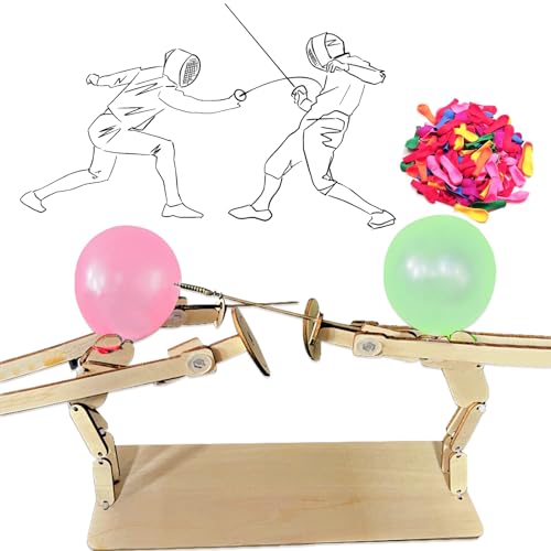 Balloon Bamboo Man Battle, Hölzerne Fechten Spiel, Fechtpuppen aus Holz, Handmade Wooden Fencing Puppets mit 100 Luftballons, Fechtspiel für Erwachsene Kinder von Powmag