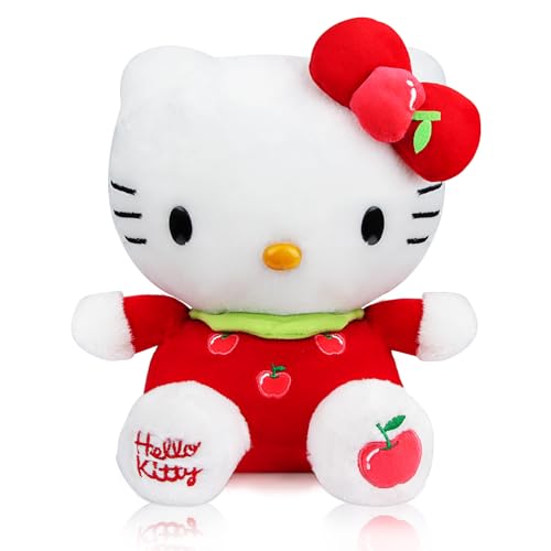 Hello Kitty Plüschtier, Hellokitty Kuscheltier, 30cm Kawaii Cat Plush, Plüsch Groß für Kinder, Hello Kitty Plüschtiere Spielzeug für Mädchen Geburtstag Party (Roter Apfel) von Powmag