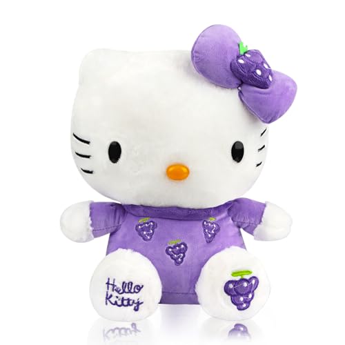 Hello Kitty Plüschtier, Hellokitty Kuscheltier, 30cm Kawaii Cat Plush, Plüsch Groß für Kinder, Hello Kitty Plushie Spielzeug für Mädchen Geburtstag Party (Lila Trauben) von Powmag