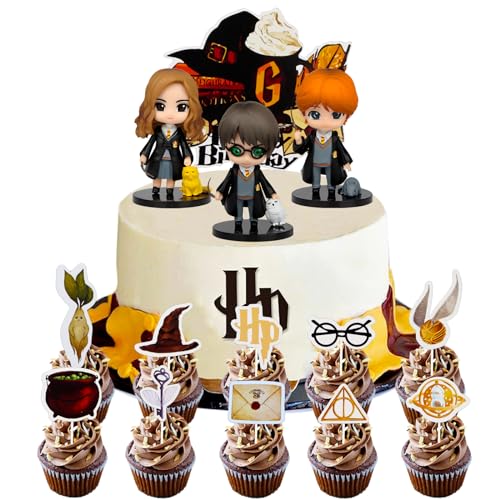 Powmag Kuchendeko Geburtstag Junge, Magical Tortendeko, harry Wizard kuchen deko, Potter Tortendeko Figuren, Magical Torte Cake Topper für Kinder Party Geburtstag von Powmag